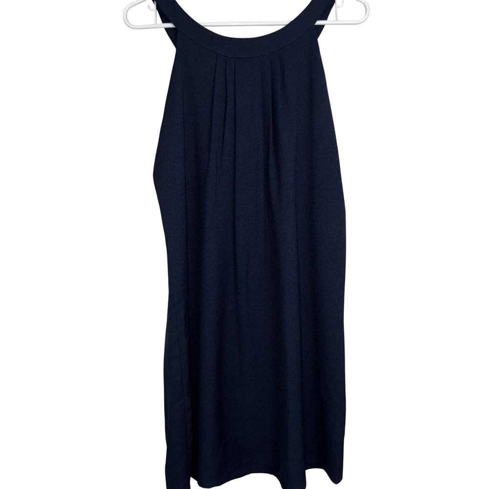 Signature Style Dress Women M Navy Blue Pleated Halter Neck Crepe Lined Mini - Picture 4 of 9
